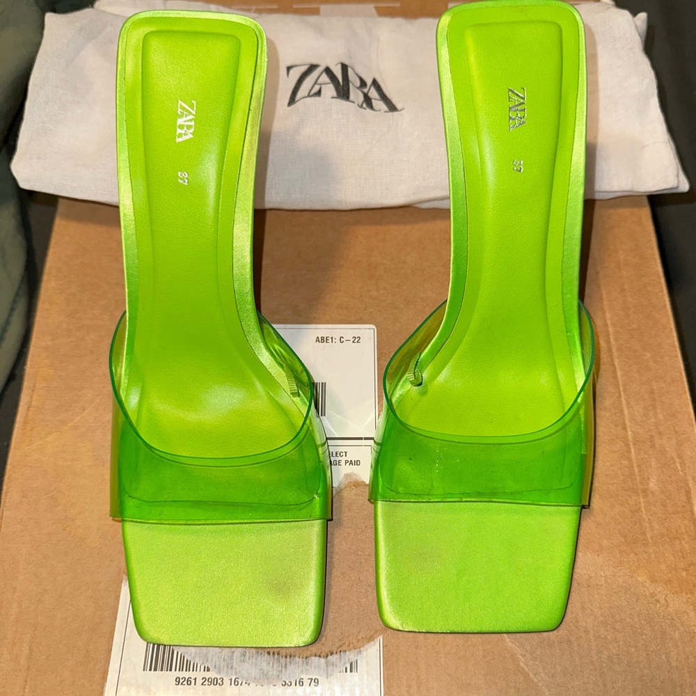 Zara Lime Green Square-Toe Heels